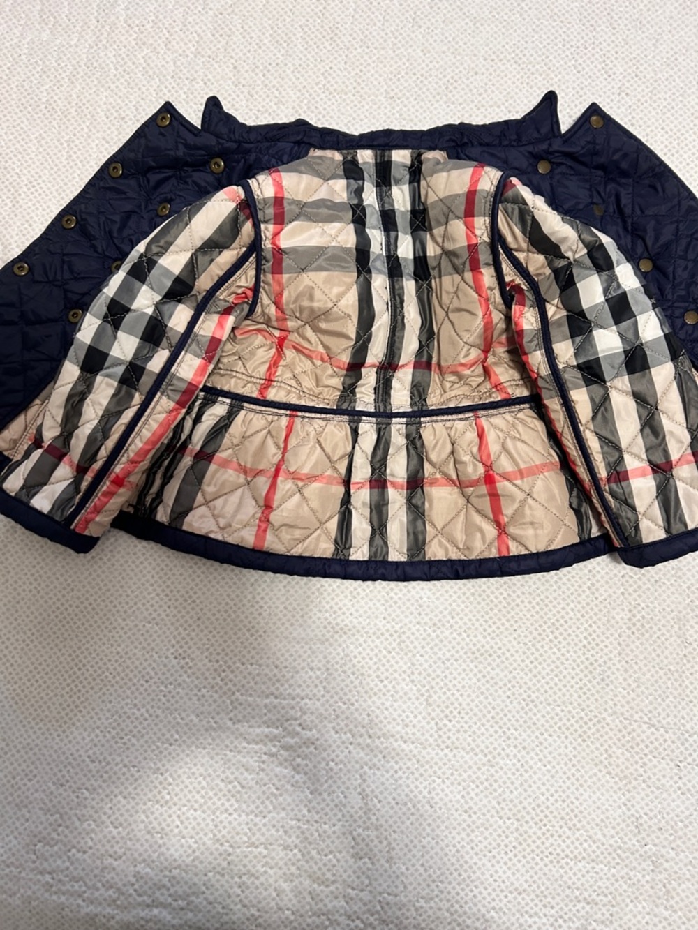 Burberry Girls 2Y Quilted Check Mid-Length Jacket Navy Nova Check Lining - Picture 9 of 11